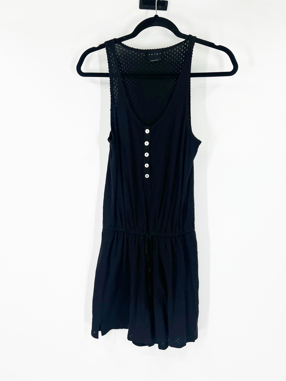 Hatch Perforated Sleeveless Romper in Black